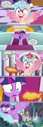 Size: 1136x3323 | Tagged: safe, artist:silverbuller, character:cozy glow, character:twilight sparkle, character:twilight sparkle (alicorn), species:alicorn, species:pony, episode:the ending of the end, g4, my little pony: friendship is magic, alicornified, cozycorn, dialogue, evil, food, funny, pure concentrated unfiltered evil of the utmost potency, pure unfiltered evil, quesadilla, race swap, speech bubble, they're just so cheesy
