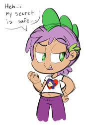Size: 344x498 | Tagged: safe, artist:girgrunny, edit, character:rarity, character:spike, clothing, cropped, humanized, shirt