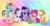 Size: 2482x1294 | Tagged: safe, artist:nedemai, character:applejack, character:fluttershy, character:pinkie pie, character:rainbow dash, character:rarity, character:spike, character:twilight sparkle, character:twilight sparkle (alicorn), species:alicorn, species:pony, g4, colorful, mane seven, mane six, no pupils, rainbow