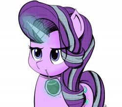 Size: 2736x2399 | Tagged: safe, artist:drawalaverr, character:starlight glimmer, species:pony, species:unicorn, g4, :i, drinking, eye clipping through hair, female, high res, i mean i see, magic, magic aura, mare, mate, simple background, solo, white background