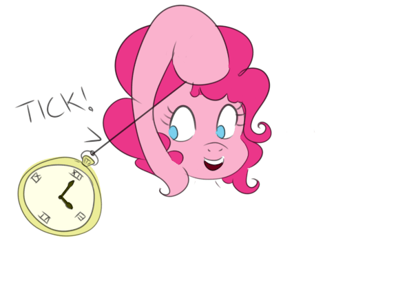 Size: 591x410 | Tagged: safe, artist:nedemai, character:pinkie pie, species:earth pony, species:pony, g4, animated, female, gif, mare, no pupils, pendulum swing, pocket watch, simple background, solo, watch, white background