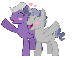Size: 2252x1844 | Tagged: safe, artist:moonlightthegriffon, base used, character:silver script, character:star bright, species:pegasus, species:pony, species:unicorn, g4, blushing, gay, heart, male, shipping, simple background, starscript, transparent background, waving
