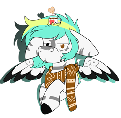 Size: 1831x1797 | Tagged: safe, artist:rokosmith26, oc, oc only, oc:rokosmith, species:pegasus, species:pony, g4, big ears, chocolate, clothing, colored wings, cup, female, floppy ears, food, heart, hot chocolate, looking at you, mare, markings, mug, multicolored wings, scarf, short hair, simple background, solo, spread wings, transparent background, tribal marking, wings