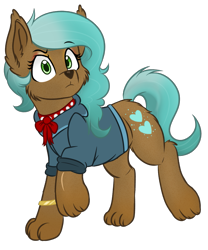 Size: 989x1186 | Tagged: safe, artist:rokosmith26, oc, oc only, oc:starya knight, species:deer, species:dog, g4, bow, bracelet, butt fluff, cheek fluff, clothing, collar, colored, cutie mark, ear fluff, eyeshadow, female, green eyes, heart, hybrid, jewelry, long hair, long mane, makeup, paws, simple background, solo, transparent background