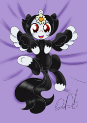 Size: 1555x2199 | Tagged: safe, artist:stormythetrooper, species:alicorn, species:pony, g4, animaniacs, crossover, dot warner, looking at you, lying down, on back, open mouth, ponified, smiling