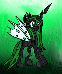Size: 671x806 | Tagged: safe, artist:ameliayap, character:queen chrysalis, species:changeling, g4, female, green changeling, solo