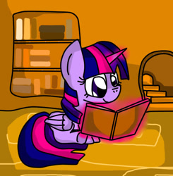 Size: 497x508 | Tagged: safe, artist:ameliayap, character:twilight sparkle, character:twilight sparkle (alicorn), species:alicorn, species:pony, g4, book, female, glowing horn, horn, magic, reading, solo, telekinesis