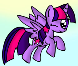 Size: 707x598 | Tagged: safe, artist:ameliayap, character:twilight sparkle, character:twilight sparkle (alicorn), species:alicorn, species:pony, g4, female, flying, one eye closed, solo, wink
