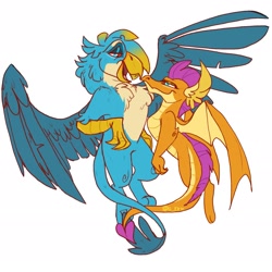 Size: 2075x2076 | Tagged: safe, artist:g-elric, character:gallus, character:smolder, species:dragon, species:griffon, g4, female, male, older, shipping, simple background, smollus, straight, white background