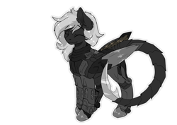 Size: 2480x1754 | Tagged: safe, artist:wbp, species:pegasus, species:pony, g4, amputee, artificial wings, augmented, biohacking, commission, enclave armor, prosthetic limb, prosthetic wing, prosthetics, simple background, sticker, transparent background, wings