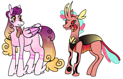 Size: 2240x1441 | Tagged: safe, artist:eonionic, oc, oc:love letter, oc:rosy maple, parent:princess amore, species:changeling, species:pegasus, species:pony, g4, previous generation, red changeling, simple background, transparent background