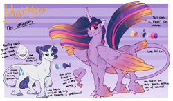 Size: 1469x865 | Tagged: safe, artist:seffiron, character:rarity, character:twilight sparkle, character:twilight sparkle (alicorn), species:alicorn, species:pony, episode:the last problem, g4, my little pony: friendship is magic, cloven hooves, colored wings, colored wingtips, facial hair, goatee, princess twilight 2.0, reference sheet, tail feathers, unshorn fetlocks