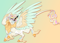 Size: 2542x1812 | Tagged: safe, artist:seffiron, oc, oc:velvet breeze, parent:autumn blaze, parents:canon x oc, g4, colored wings, gradient background, hybrid, multicolored wings, offspring, solo, wings
