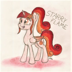 Size: 744x750 | Tagged: safe, artist:brogararts, oc, oc:starry flame, species:alicorn, species:pony, g4, alicorn oc, horn, solo, traditional art, wings