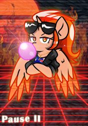 Size: 900x1280 | Tagged: safe, artist:tranzmuteproductions, oc, oc:starry flame, species:alicorn, species:pony, g4, alicorn oc, chewing gum, clothing, crossed arms, horn, solo, sunglasses, synthwave, wings
