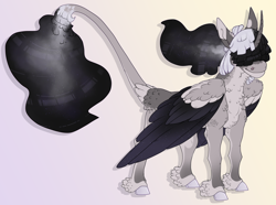Size: 2500x1855 | Tagged: safe, artist:seffiron, oc, oc:inky tunes, parent:princess luna, parent:songbird serenade, species:alicorn, species:pony, g4, colored wings, feathered fetlocks, magical lesbian spawn, male, multicolored wings, offspring, parents:lunabird, solo, stallion, tail feathers, wings