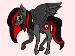 Size: 880x660 | Tagged: safe, artist:firestarter, oc, oc only, oc:burning shadow, species:pegasus, species:pony, g4, female, pink background, shading, simple background, vampire