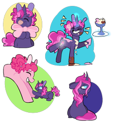 Size: 983x1060 | Tagged: safe, artist:greyestgray, character:pinkie pie, oc, oc:frosting sprinkles, parent:pinkie pie, species:pony, species:unicorn, g4, baby, baby pony, bow, depressed, female, filly, mother and child, mother and daughter, offspring, simple background, tongue out, transparent background