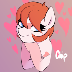 Size: 1200x1200 | Tagged: safe, artist:plaguemare, oc, oc only, oc:chip breeze, species:pony, g4, heart, simple background, smiling, smug