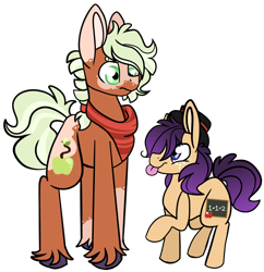 Size: 1512x1564 | Tagged: safe, artist:greyestgray, oc, oc only, oc:fuji forest, oc:honey gold, parent:applejack, parent:rarity, parents:rarijack, species:earth pony, species:pony, g4, clothing, hat, magical lesbian spawn, offspring, siblings, simple background, transparent background