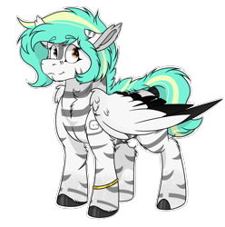Size: 1690x1702 | Tagged: safe, artist:rokosmith26, oc, oc only, oc:rokosmith, species:pegasus, species:pony, g4, bracelet, chest fluff, female, floppy ears, folded wings, happy, heterochromia, hoof fluff, jewelry, mare, markings, short hair, simple background, solo, standing, stripes, tail, transparent background, tribal marking, wings