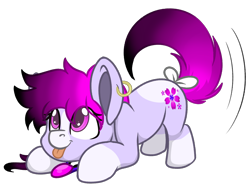 Size: 1228x914 | Tagged: safe, artist:rokosmith26, oc, oc only, oc:lily madness, species:earth pony, species:pony, g4, behaving like a dog, bow, commission, ear piercing, earring, face down ass up, female, jewelry, looking up, mare, markings, necklace, piercing, pink eyes, simple background, solo, tongue out, transparent background, ych result