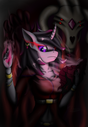 Size: 1709x2458 | Tagged: safe, alternate version, artist:bomzzzik, community related, character:fhtng th§ ¿nsp§kbl, character:oleander, species:anthro, species:pony, species:unicorn, them's fightin' herds, g4, dark, female, ghost, magic, magic book, undead