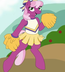 Size: 1145x1280 | Tagged: safe, artist:marcushunter, character:cheerilee, species:earth pony, species:pony, episode:the cart before the ponies, g4, my little pony: friendship is magic, cheerileeder, cheerleader, cheerleader outfit, clothing, female, mare, pom pom, semi-anthro, smiling, solo