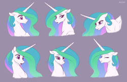 Size: 1500x967 | Tagged: safe, artist:akeahi, character:princess celestia, species:alicorn, species:pony, g4, angry, bust, colored pupils, cute, cutelestia, expressions, female, floppy ears, frown, gray background, grin, gritted teeth, happy, lidded eyes, looking down, mare, portrait, sad, simple background, smiling, solo, squee, worried