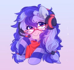 Size: 2036x1938 | Tagged: safe, artist:whiteliar, oc, oc only, oc:cinnabyte, g4, adorkable, bandana, clothing, commission, cute, dork, gaming headphones, gaming headset, glasses, headset, smiling, socks, solo, striped socks, ych result, your character here