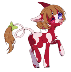 Size: 1333x1345 | Tagged: safe, artist:kitten-in-the-jar, oc, oc:moo-shroom, species:cow, g4, cow pony, female, one eye closed, simple background, solo, tongue out, transparent background, wink