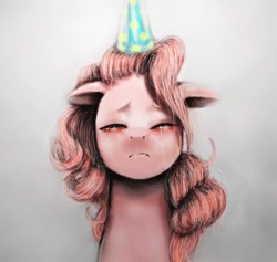 Size: 585x555 | Tagged: safe, artist:jcharlesmachiavelli, character:pinkie pie, species:pony, clothing, crying, hat, party hat, sad