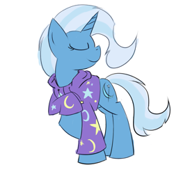 Size: 939x939 | Tagged: dead source, safe, artist:crusadervx, character:trixie, species:pony, species:unicorn, clothing, eyes closed, female, hoodie, mare, simple background, smiling, solo, white background