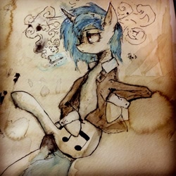 Size: 1936x1936 | Tagged: safe, artist:il-phantom, character:dj pon-3, character:vinyl scratch, cigarette, female, pixiv, solo, traditional art, watercolor painting