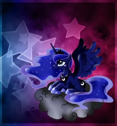 Size: 1166x1263 | Tagged: safe, artist:cherryviolets, character:princess luna, cloud, female, smiling, solo