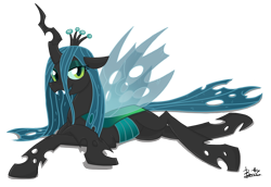 Size: 2900x2000 | Tagged: safe, artist:benkomilk, character:queen chrysalis, species:changeling, bedroom eyes, changeling queen, female, pose, sultry pose