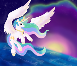 Size: 3951x3385 | Tagged: safe, artist:cluttercluster, character:princess celestia, aurora borealis, female, high res, solo
