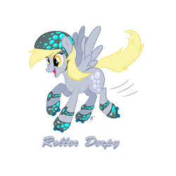 Size: 2000x2000 | Tagged: safe, artist:cluttercluster, character:derpy hooves, species:pegasus, species:pony, female, helmet, high res, mare, pun, roller skates, solo