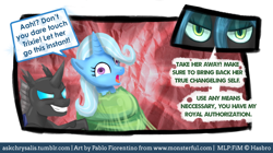 Size: 680x380 | Tagged: safe, artist:php13, character:queen chrysalis, character:trixie, species:changeling, ask, askchrysalis, changeling queen, cocoon, female, tumblr
