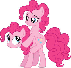 Size: 6586x6289 | Tagged: safe, artist:mehoep, character:pinkie pie, species:earth pony, species:pony, episode:too many pinkie pies, g4, my little pony: friendship is magic, absurd resolution, bedroom eyes, clone, duo, female, mare, pinkie clone, ponidox, ponies riding ponies, self ponidox, simple background, transparent background, vector