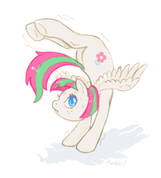 Size: 652x720 | Tagged: safe, artist:mumbles, character:blossomforth, species:pegasus, species:pony, active stretch, backbend, contortion, contortionist, female, flexible, solo