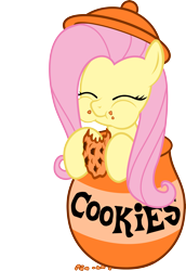 Size: 4007x5828 | Tagged: safe, artist:filpapersoul, character:fluttershy, absurd resolution, cookie, cookie jar, cookie jar pony, cute, eating, female, food, shyabetes, simple background, solo, transparent background, vector