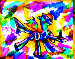 Size: 1024x797 | Tagged: safe, artist:timeforsp, character:rainbow dash, species:pegasus, species:pony, female, mare, marker drawing, psychedelic, simple background, solo, traditional art, white background