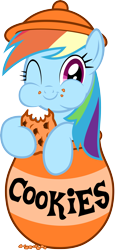 Size: 3029x5865 | Tagged: safe, artist:filpapersoul, character:rainbow dash, species:pegasus, species:pony, cookie, cookie jar, cookie jar pony, cute, eating, female, food, hoof hold, looking at you, puffy cheeks, simple background, smiling, solo, transparent background, vector, wink