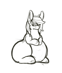 Size: 2239x2630 | Tagged: safe, artist:fatponi, oc, oc only, species:pony, belly, chubby, fat, impossibly large butt, male, monochrome, obese, sitting, solo, stallion