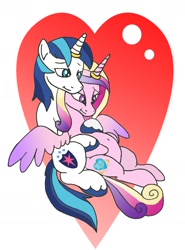 Size: 1132x1532 | Tagged: safe, artist:dragonblood6400, character:princess cadance, character:shining armor, ship:shiningcadance, :t, bedroom eyes, belly button, cuddling, female, hilarious in hindsight, hug, male, pregnant, shipping, smiling, snuggling, spread wings, straight, wings