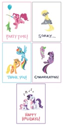 Size: 634x1261 | Tagged: safe, artist:alienfirst, character:applejack, character:derpy hooves, character:gummy, character:rainbow dash, character:rarity, character:spike, character:sweetie belle, character:twilight sparkle, species:pegasus, species:pony, female, greeting card, mare