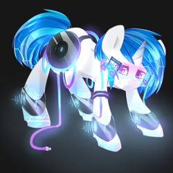 Size: 1000x1000 | Tagged: safe, artist:camellia, character:dj pon-3, character:vinyl scratch, species:pony, species:unicorn, g4, female, glow, hmd, looking at you, mare, solo
