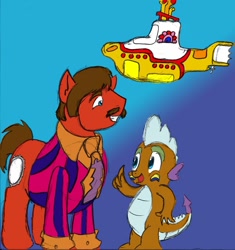 Size: 1038x1104 | Tagged: safe, artist:tateshaw, species:dragon, species:earth pony, species:pony, crossover, dragonified, jeremy hillary boob, nowhere man, ponified, ringo starr, submarine, the beatles, yellow submarine