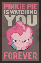 Size: 3300x5100 | Tagged: safe, artist:sirhcx, character:pinkie pie, species:earth pony, species:pony, fallout equestria, fanfic, fanfic art, female, forever, looking at you, mare, ministry mares, ministry of morale, older, pinkie pie is watching you, poster, propaganda, propaganda poster, smiling, solo, text